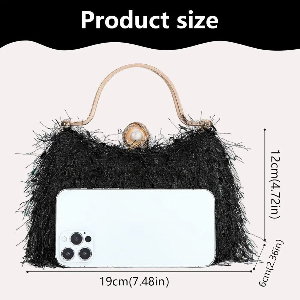 Women's Evening Clutch Purse Faux Feather Compact Shoulder Bag for Formal Events